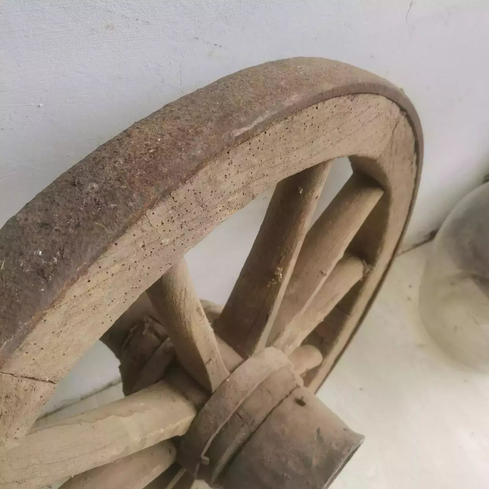 Vintage Antique Rustic Large Wooden Wagon Cart Wheel Home Garden Decor Hungarian photo 70.0