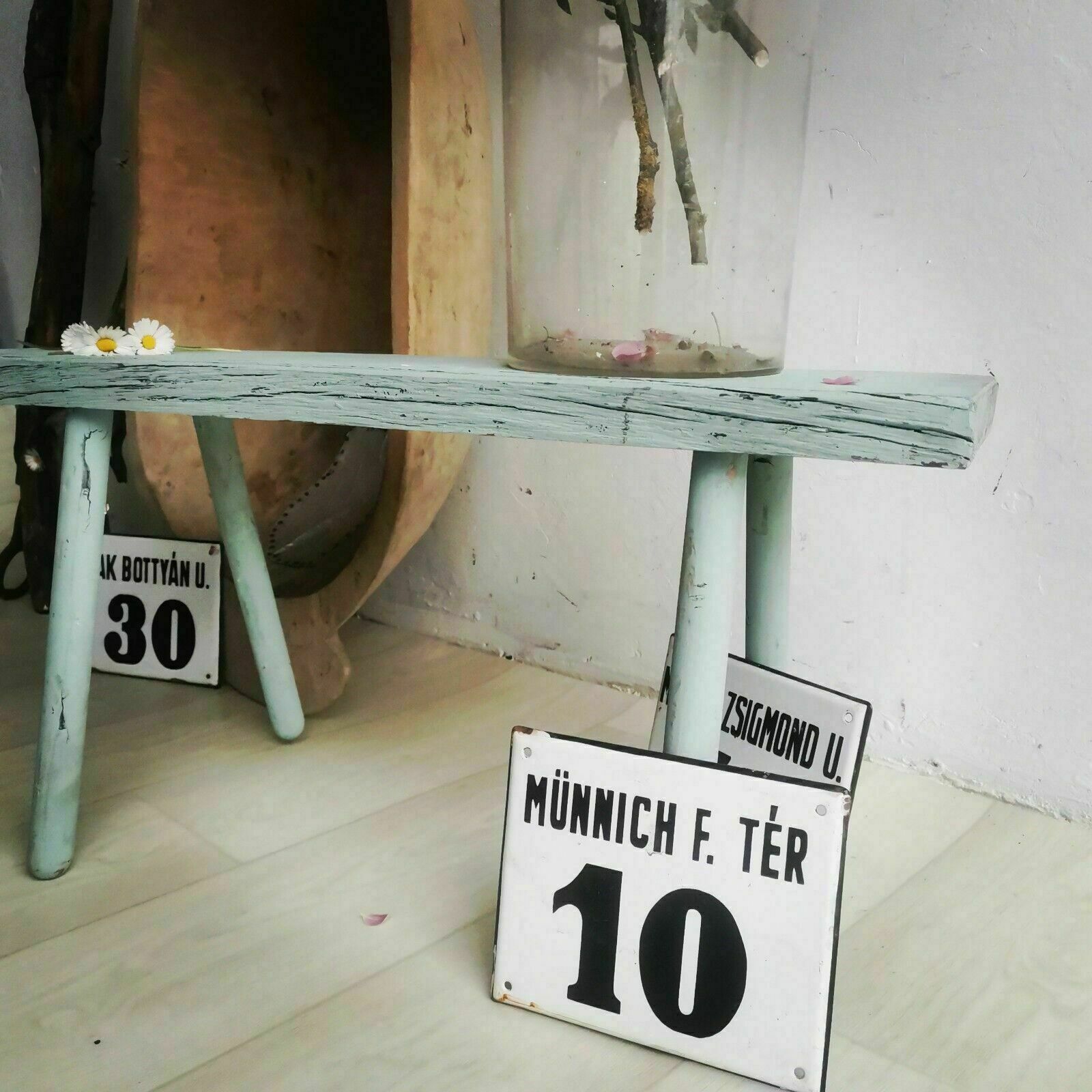 Antique Rustic Hand Carved Wooden Bench Or Small Table, Chippy French Paint Wood photo 70.0