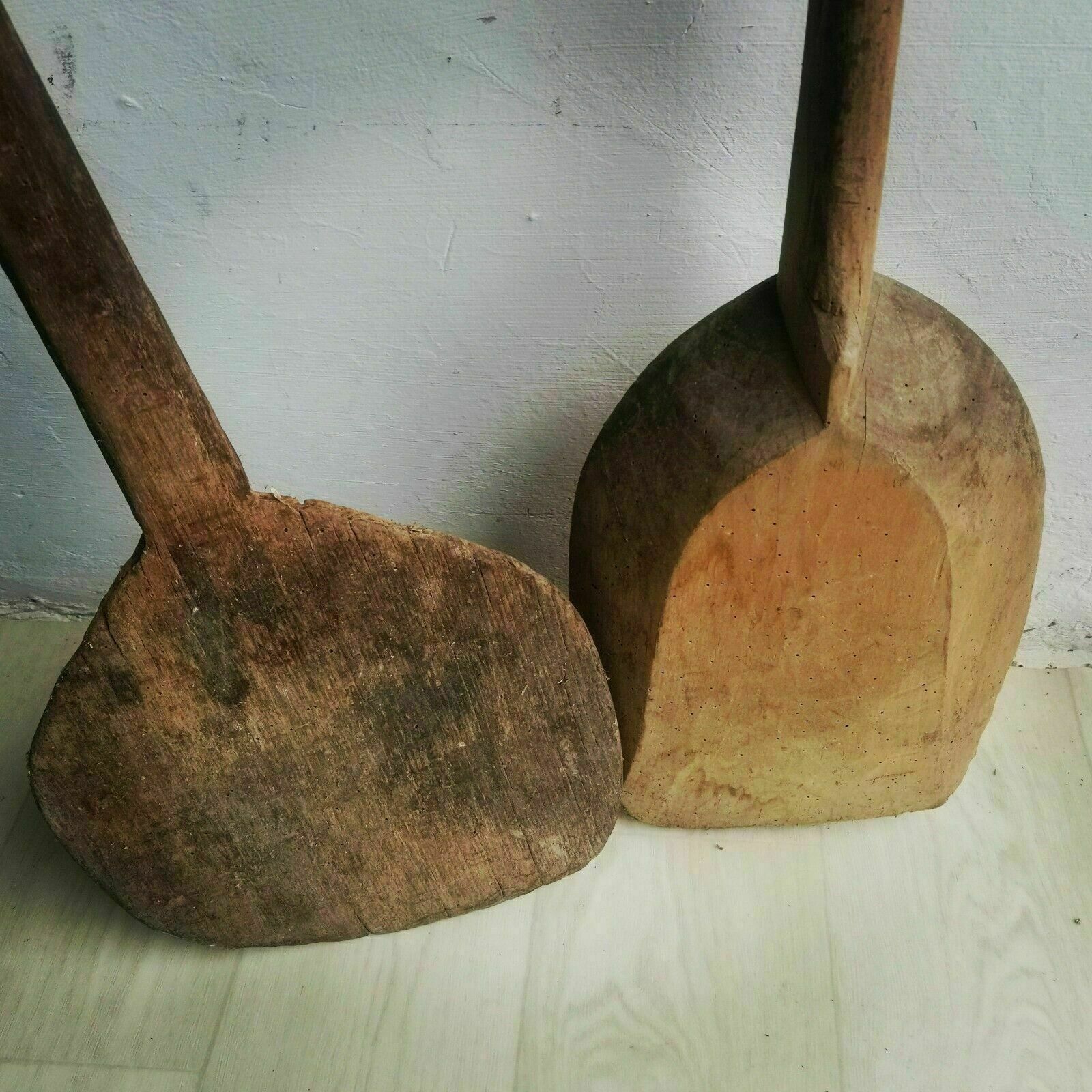 Set Of 2 Wooden Pizza Paddle And Dough Scoop Paddle Antique 1900s. Rustic Decor photo 155.0