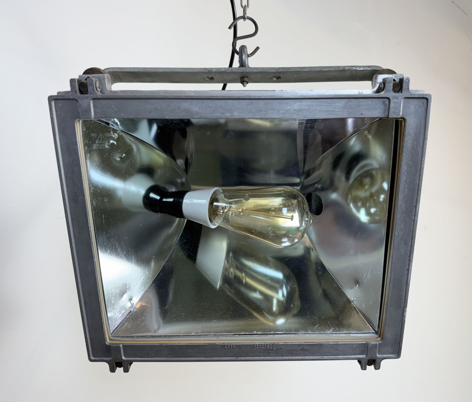 279.0 Vintage Grey Theater Spotlight With Glass Cover, 1980s photo