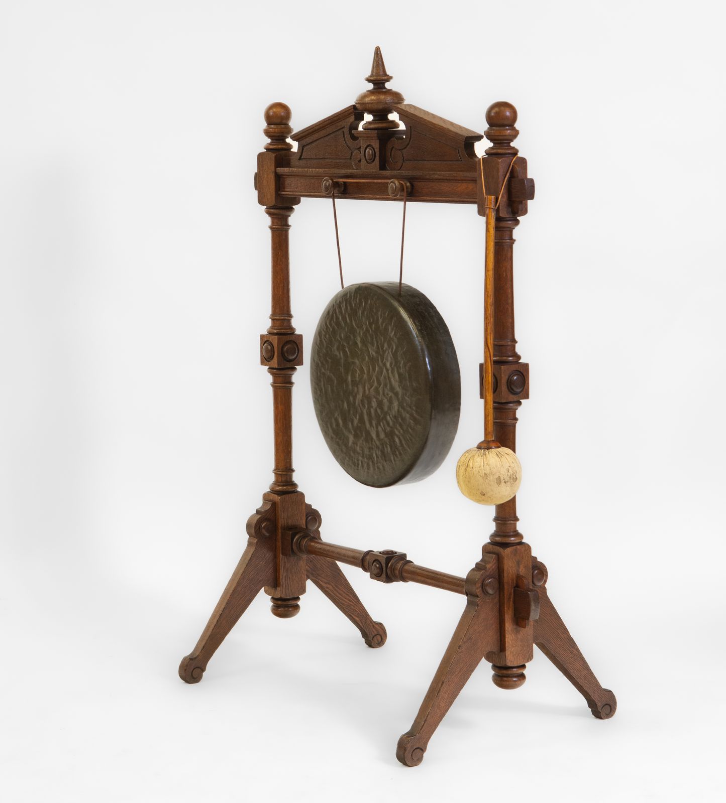 19th Century Oak Floor Standing Dinner Gong & Striker 1870