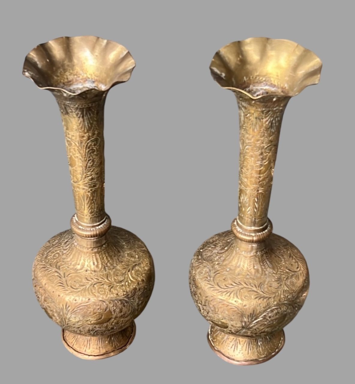 A Pair Of Indian Brass Vases, Oriental