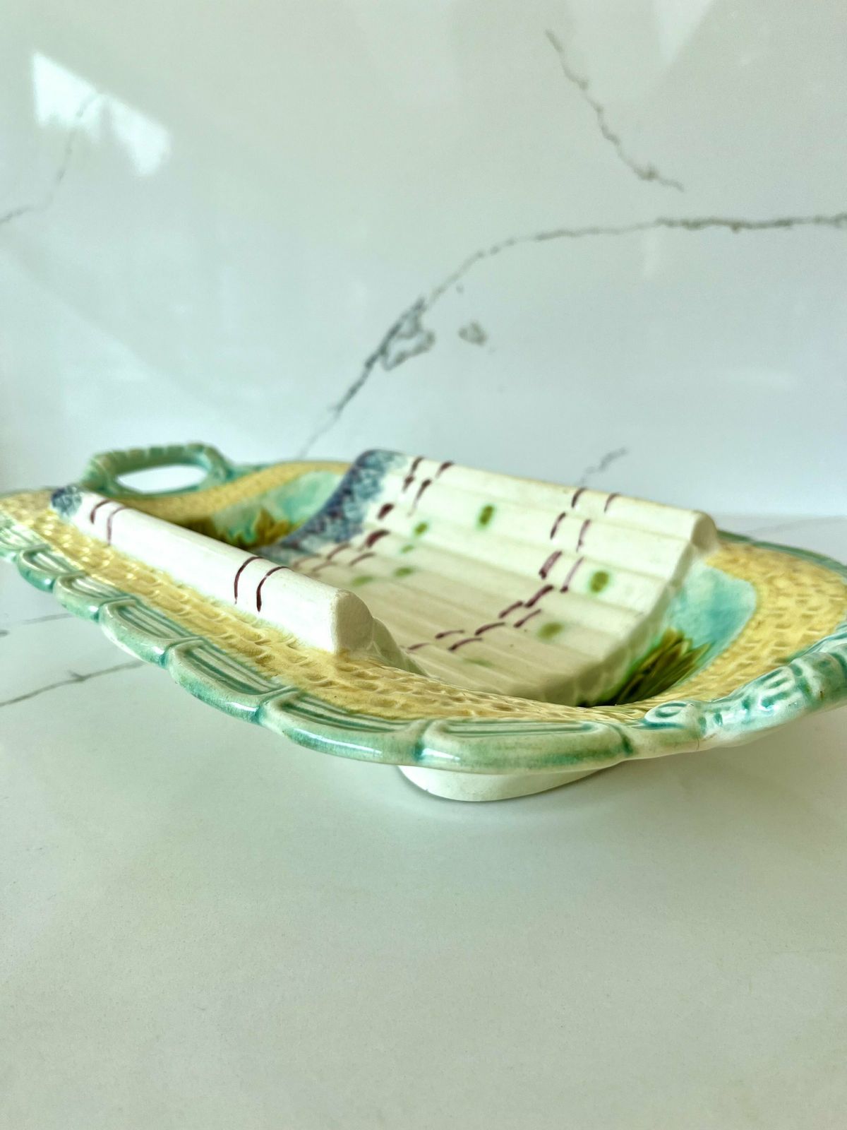 Antique French Majolica Ceramic Asparagus Serving Dish/Wall Art photo vinterior