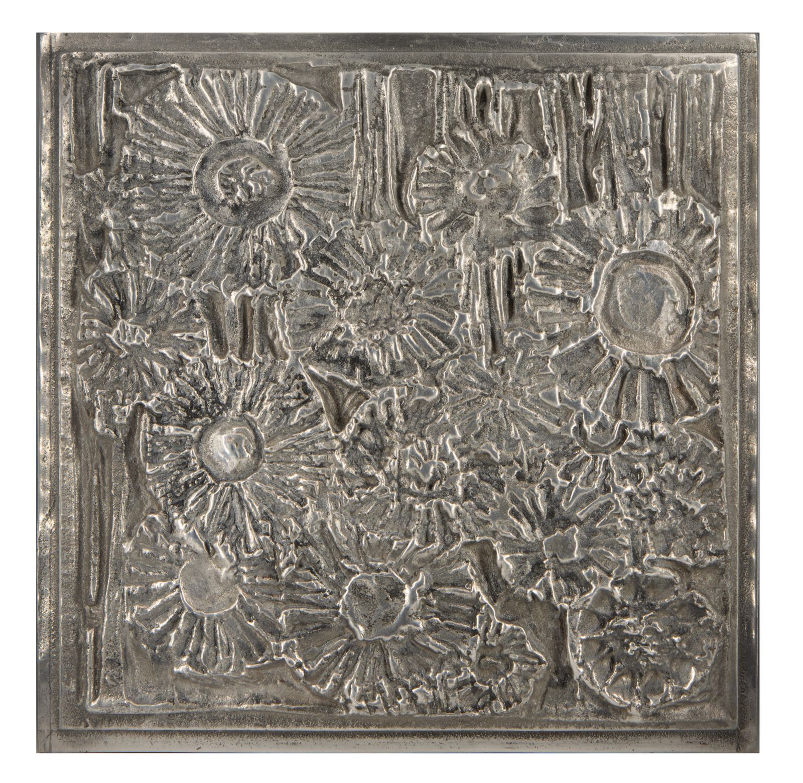 Set Of Ten Forms & Surfaces Abstract Cast Aluminium Plaques United States 1970's photo vintage