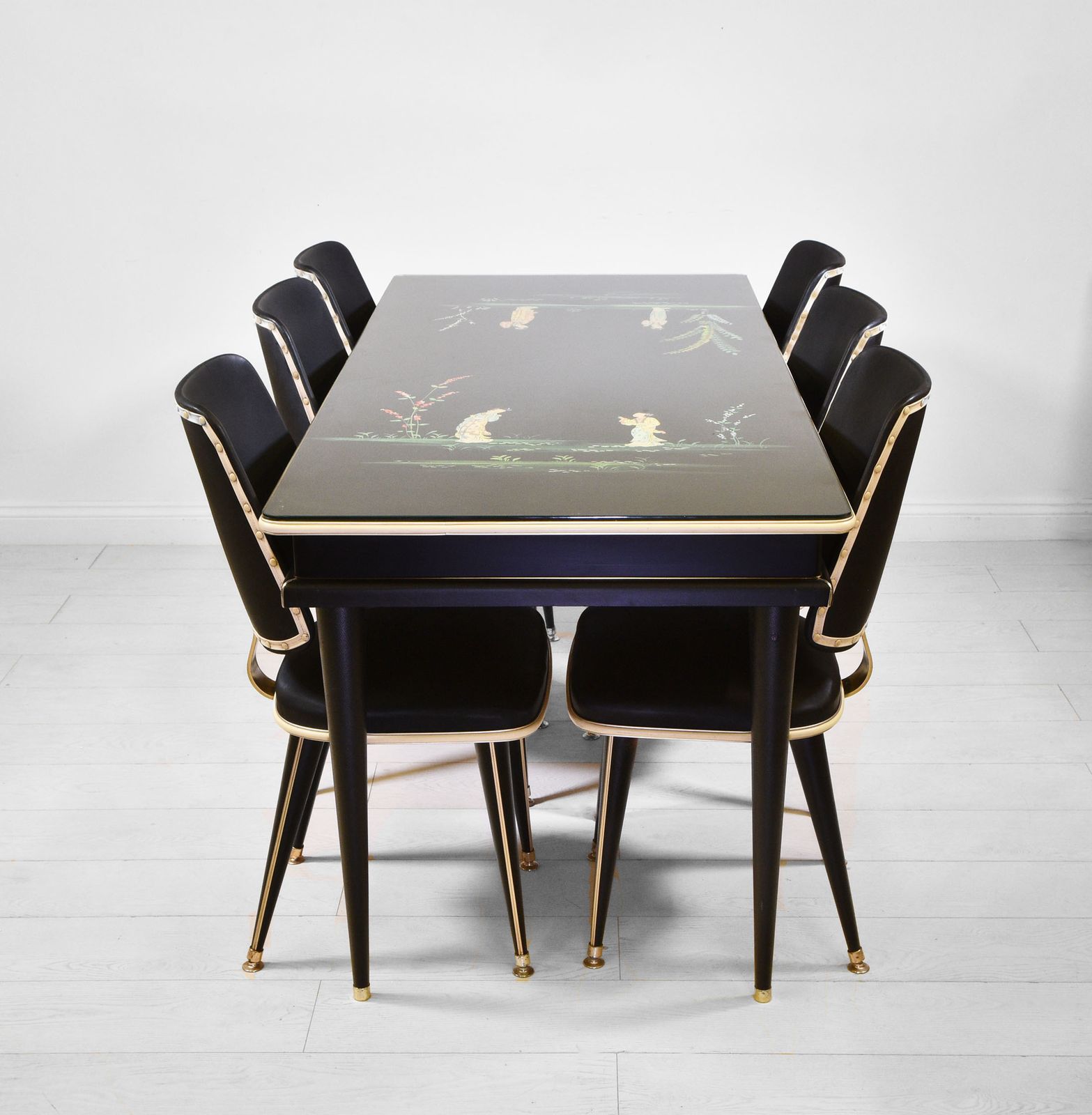 Umberto Mascagni Chinoiserie Mid Century Dining Table & Six Chairs photo Furniture