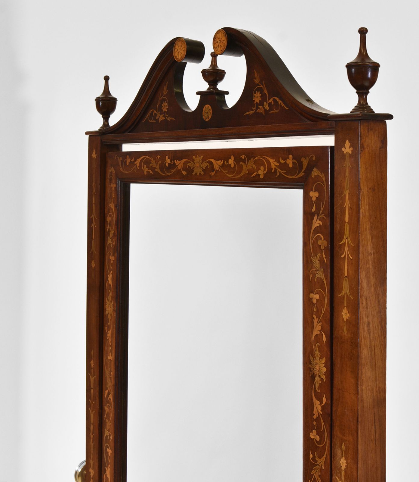 Antique Sheraton Revival Inlaid Cheval Floor Mirror Circa 1900 photo for sale