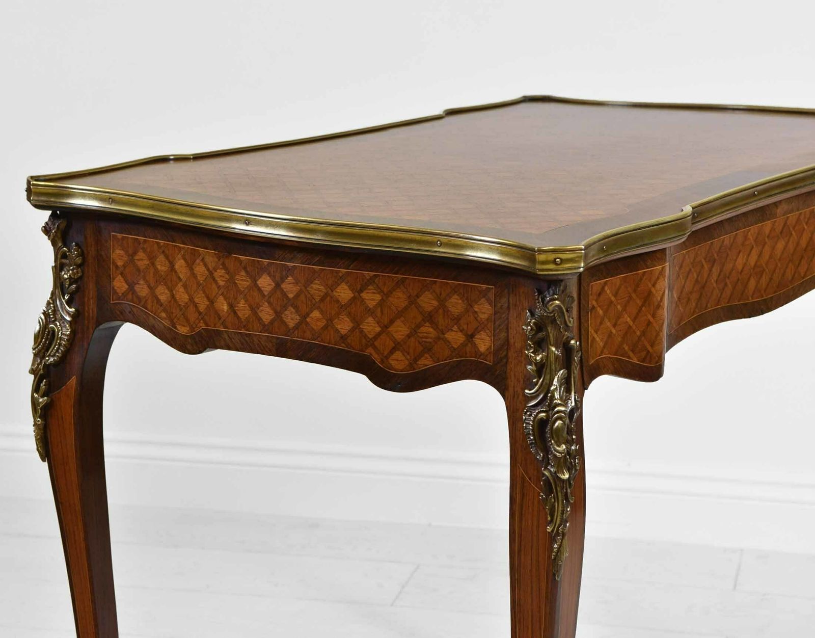 French Kingwood Parquetry & Gilt Metal Serpentine Centre Side Table With Drawer. Circa 1910 photo Furniture