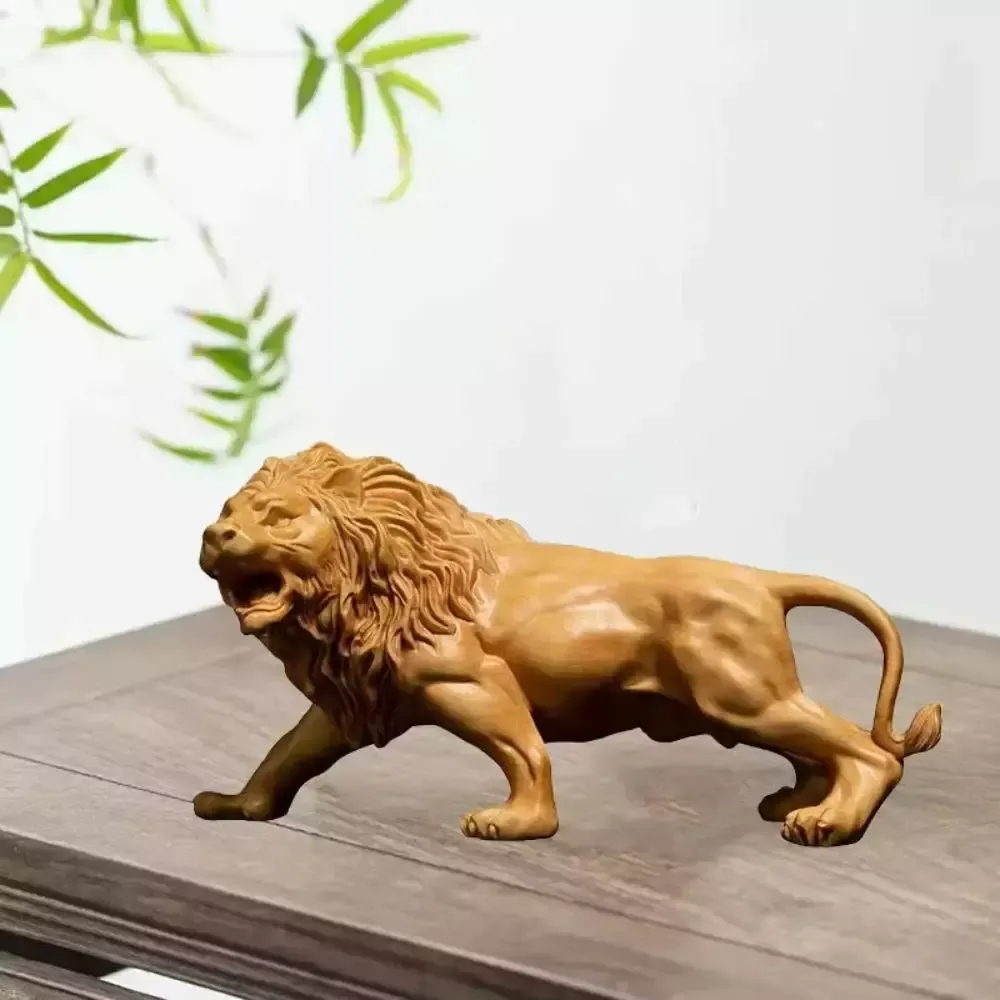 Hand Carved Wooden Lion Sculpture photo for sale