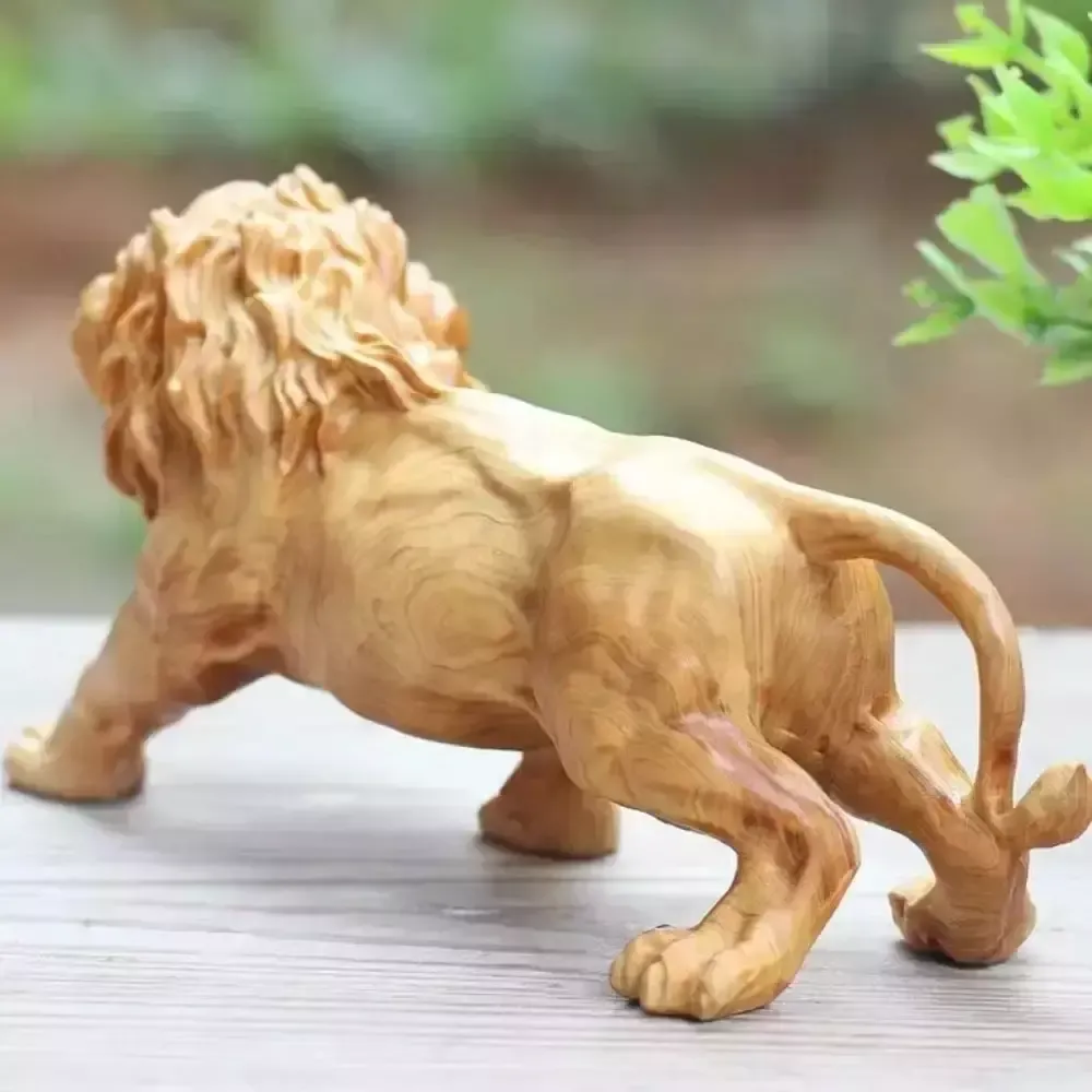 Hand Carved Wooden Lion Sculpture photo vinterior