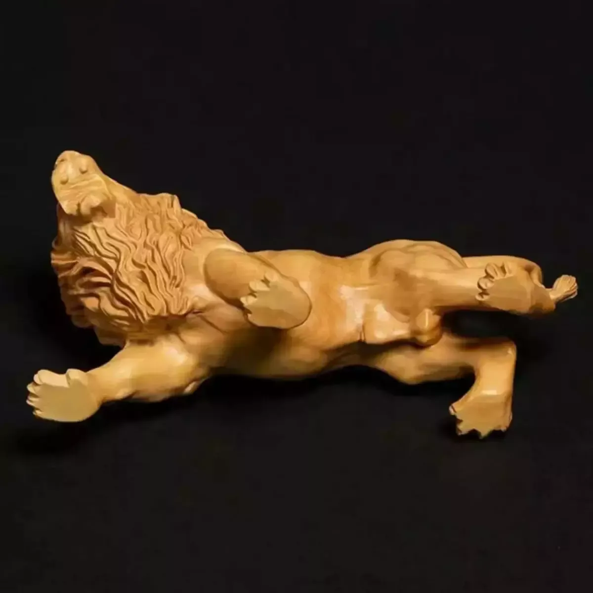 Hand Carved Wooden Lion Sculpture photo vintage
