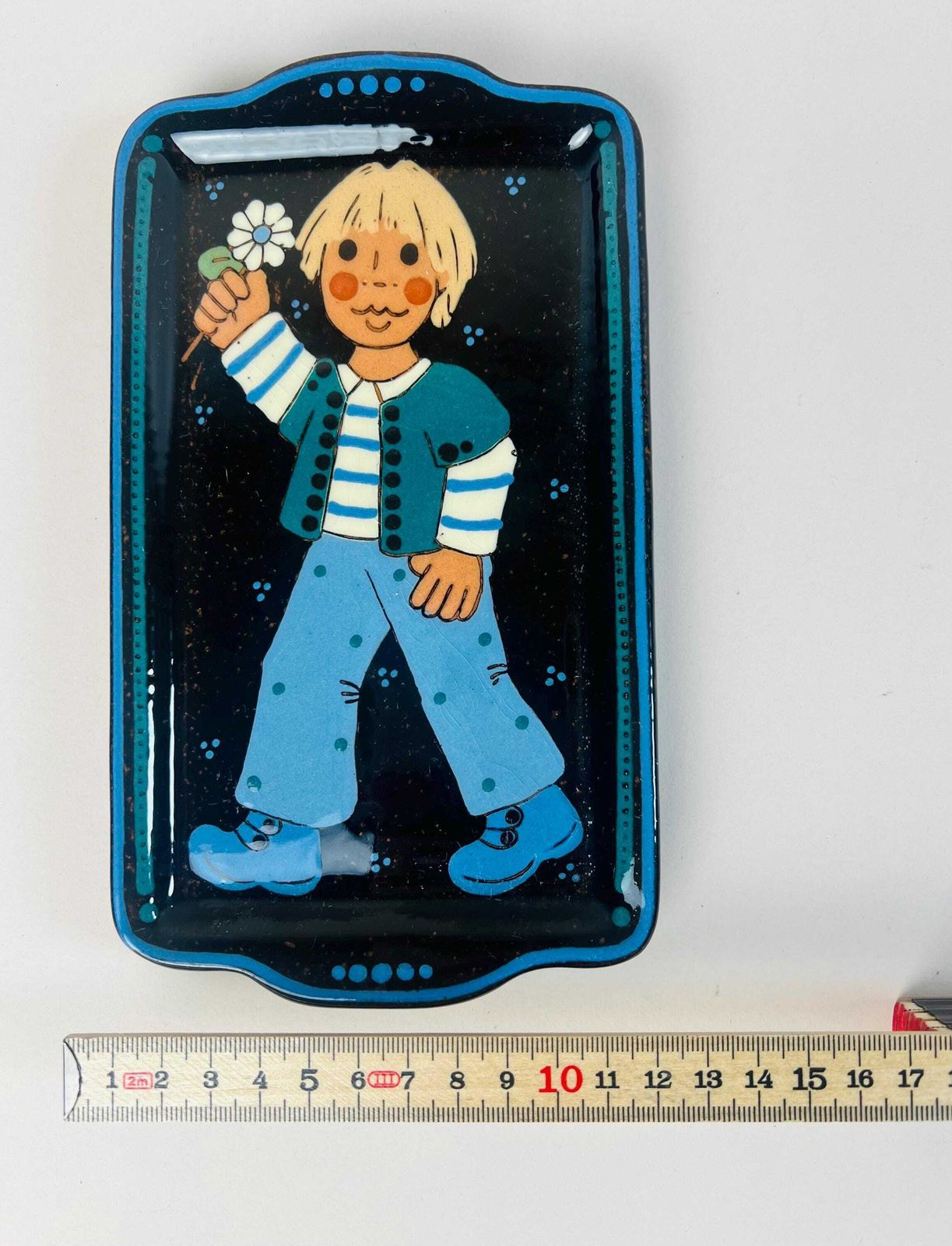 Swiss Pottery Vintage Handmade Wall Plate, Child With A Flower, Swiss Day Gift photo 54.0