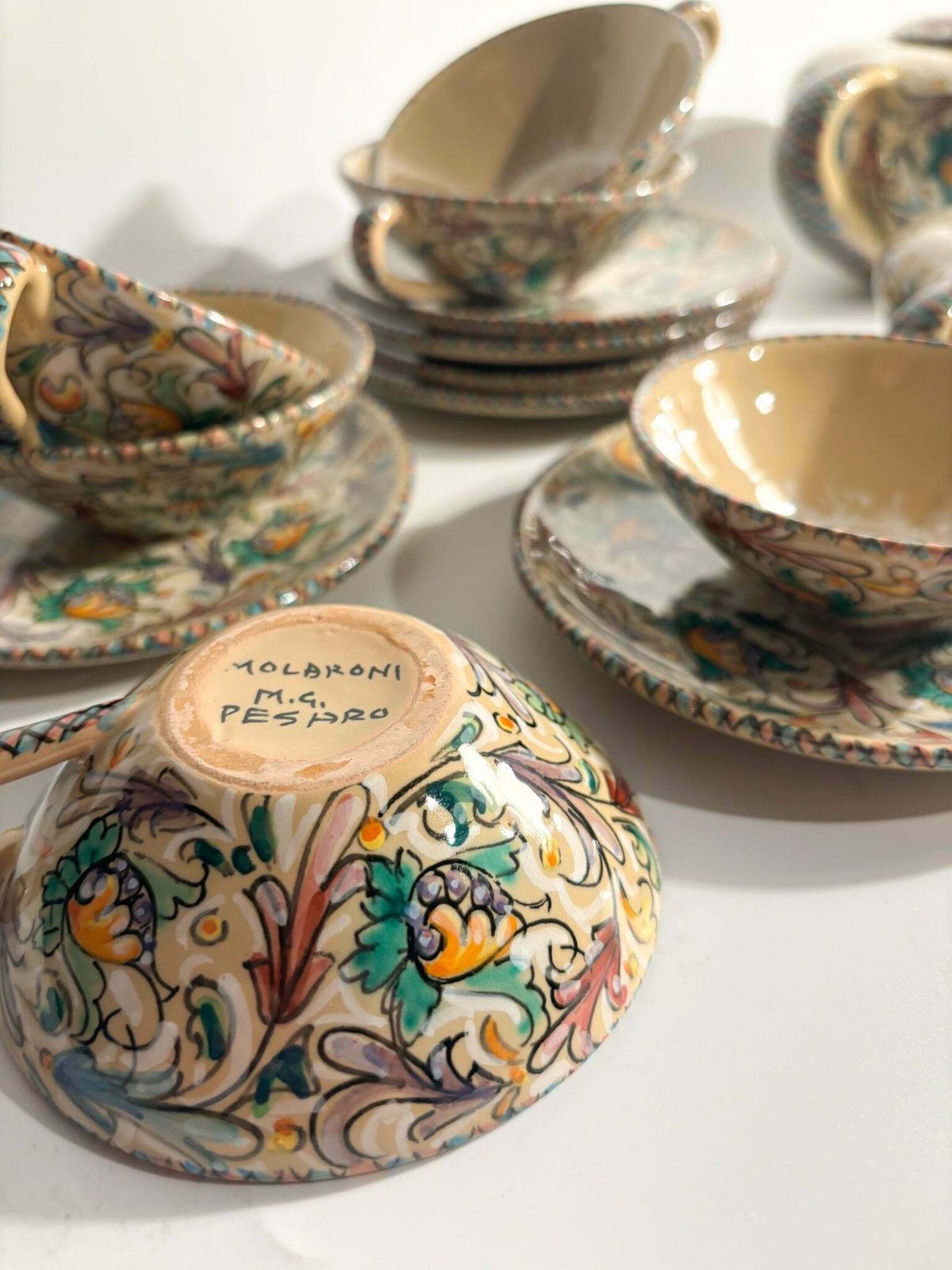 Set Of 6 Ceramic Mugs By Molaroni Pesaro, Hand Painted From The 1960s photo vintage