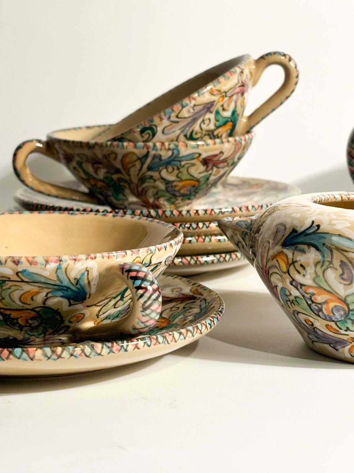 photo for sale Set Of 6 Ceramic Mugs By Molaroni Pesaro, Hand Painted From The 1960s