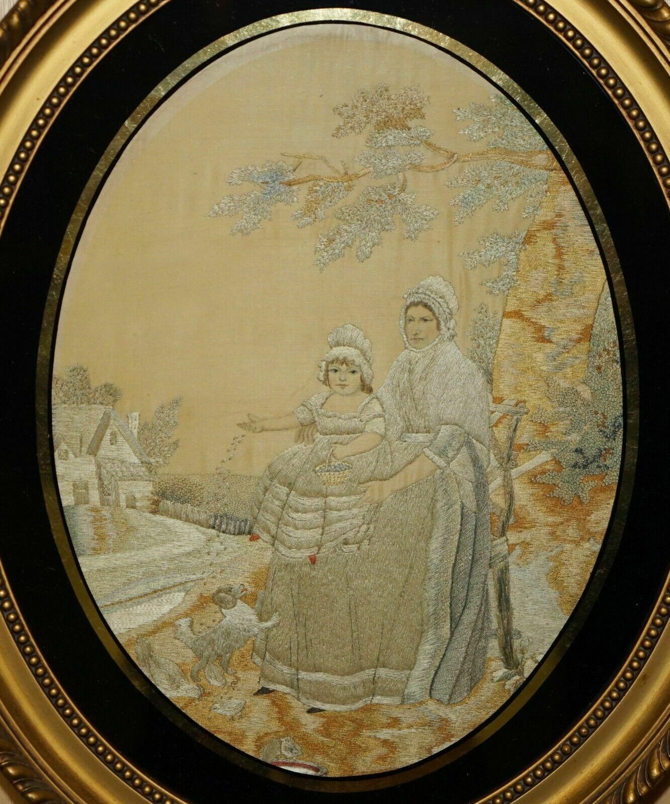 Stunning Detail 18th Century Oval Framed Silk Work Tapestry Gold Gilt Frame photo furniture