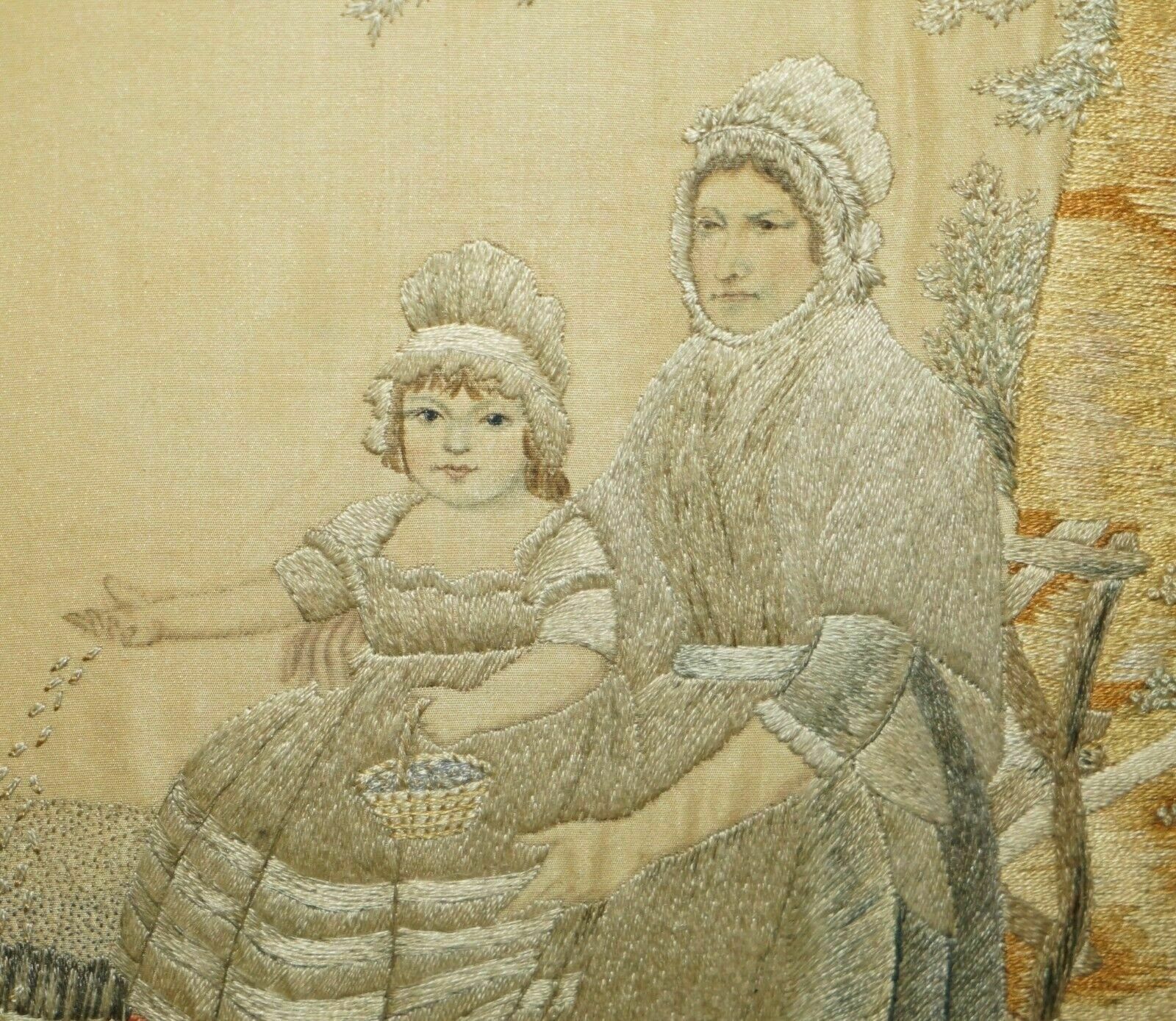 Stunning Detail 18th Century Oval Framed Silk Work Tapestry Gold Gilt Frame photo Art
