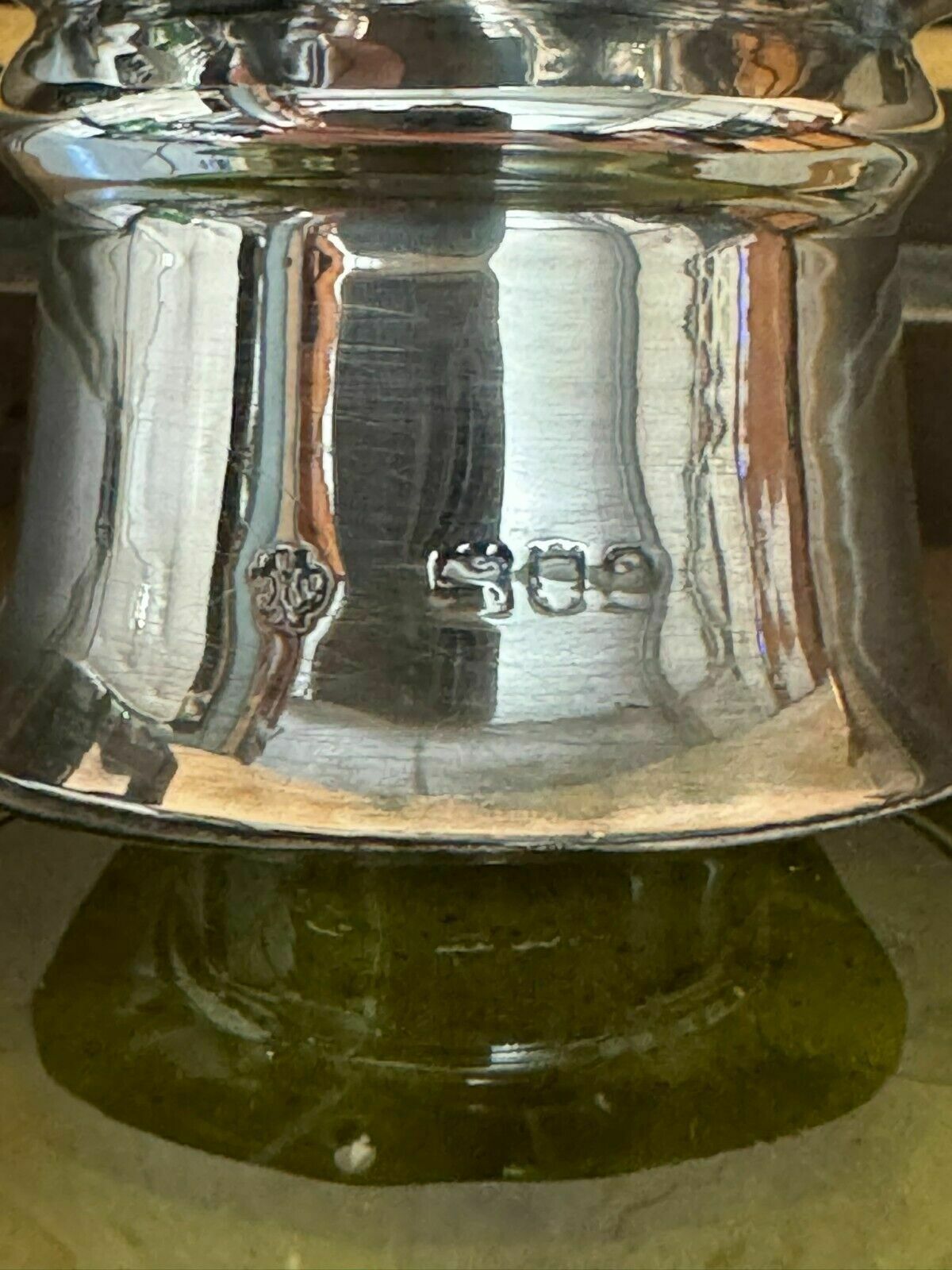 William Hutton Antique Green Wine Port Spirit Decanter Sterling Silver Collar photo vintage