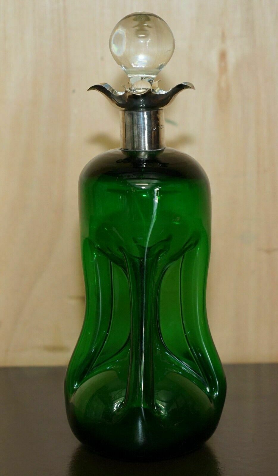 1896 Gibson  & Lawrence Antique Green Wine Port Decanter Sterling Silver Collar photo buy