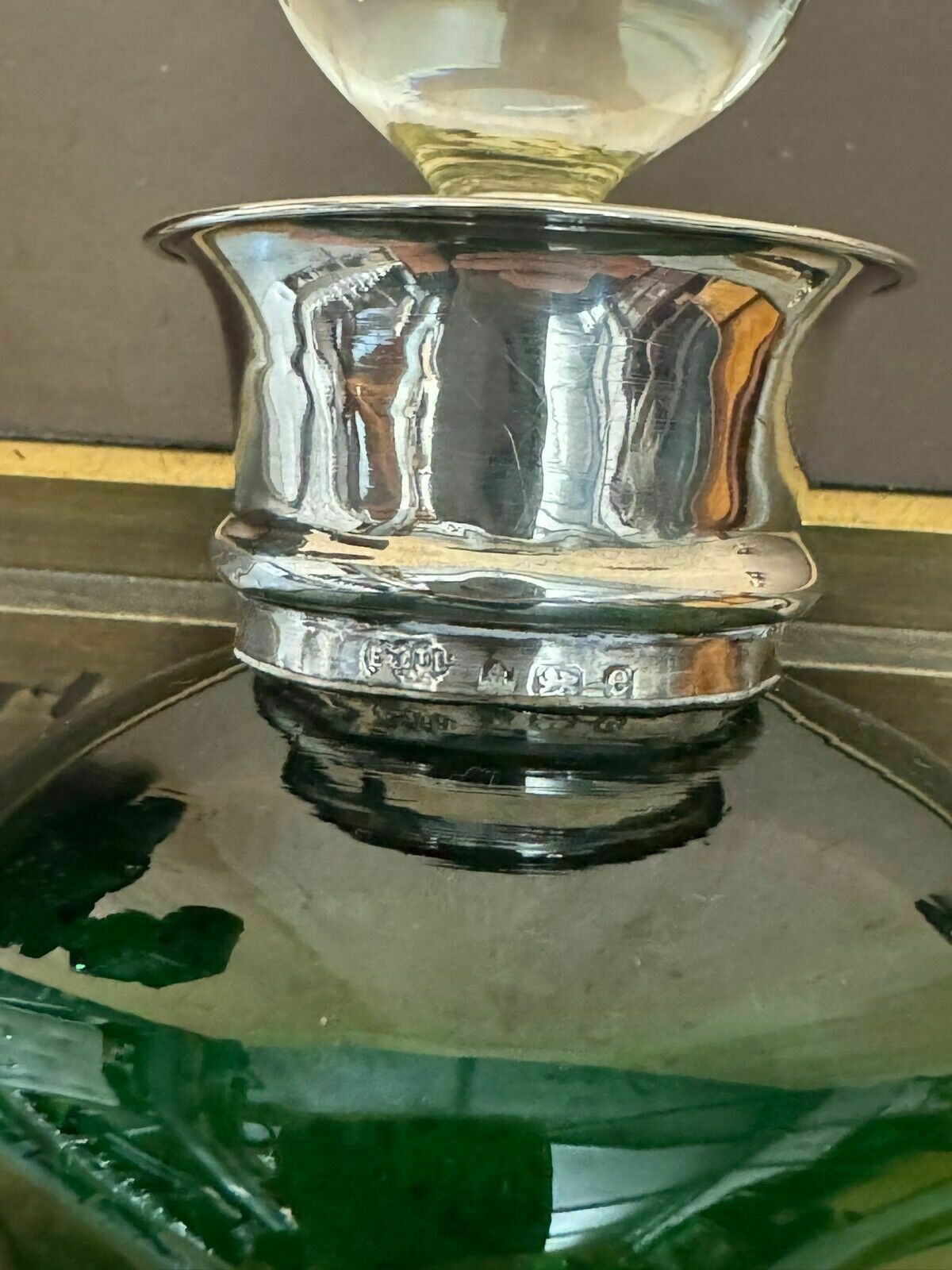 Home Decor Fine 1904 Antique Green Wine Port Spirit Decanter With Sterling Silver Collar photo