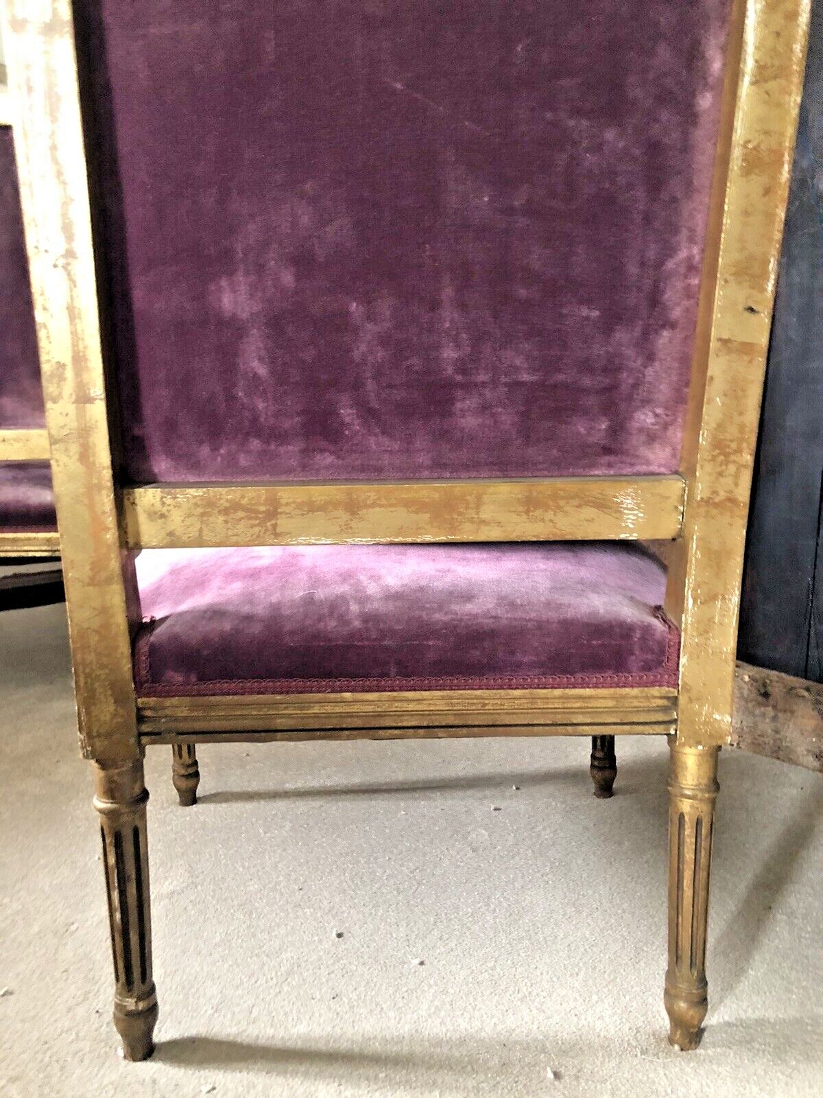 photo vinterior Antique French Empire Orchid Distressed Gold Giltwood Throne Armchairs  C1850