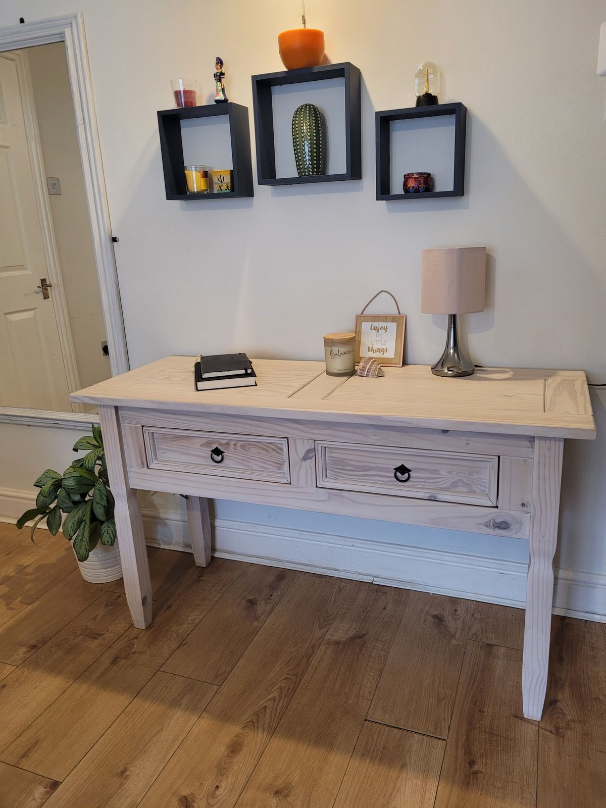Farmhouse Style Upcycled Solid Wood Hallway Side Table photo for sale