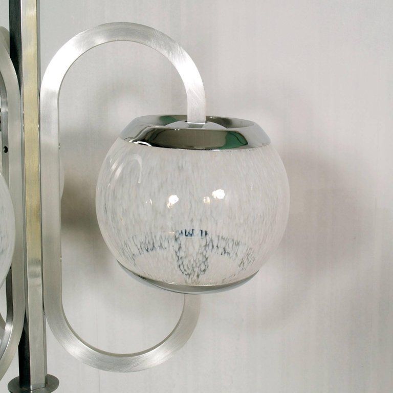 1960s Chromed Aluminium Chandelier With Three Large Murano Pulegoso Glass photo Lighting