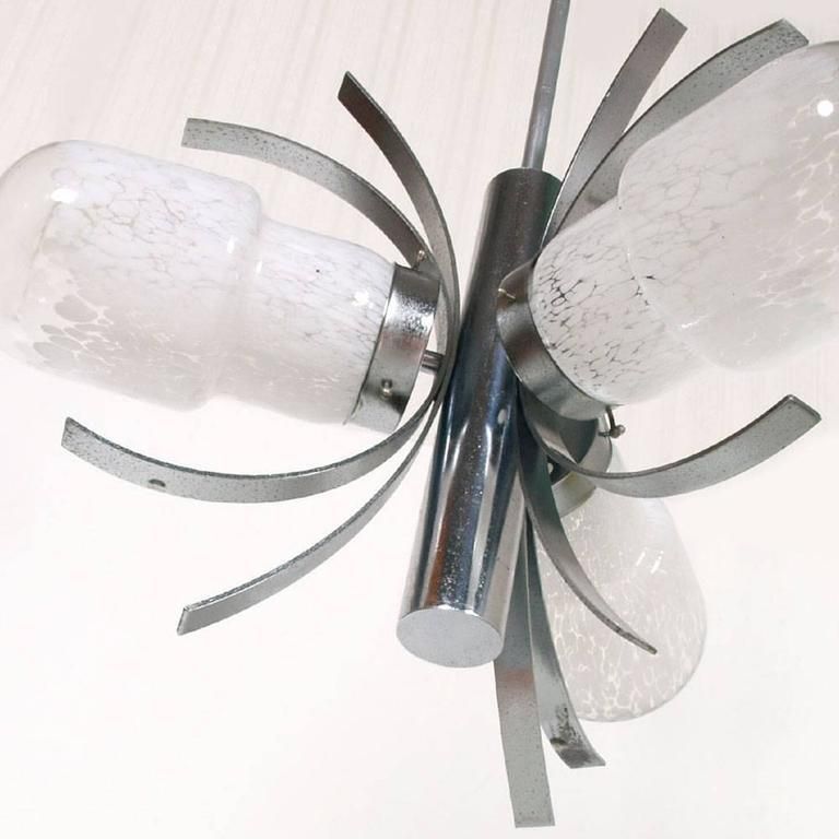 1970s Chandelier Three Lights In Steel And Murano Glass. Explosion By Mazzega photo furniture