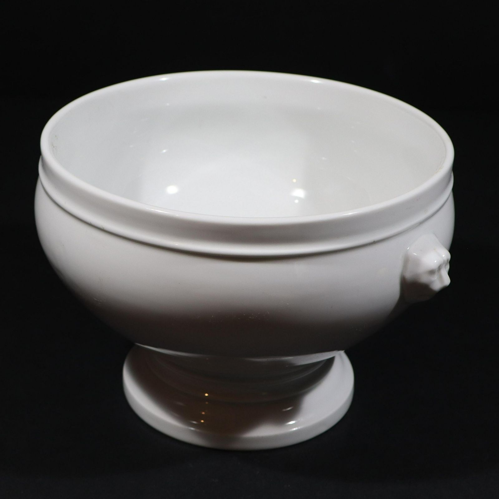 Vintage Pillivuyt Lion Head Soup Tureen, White Porcelain Pedestal Soup Dish, French Bistro photo furniture