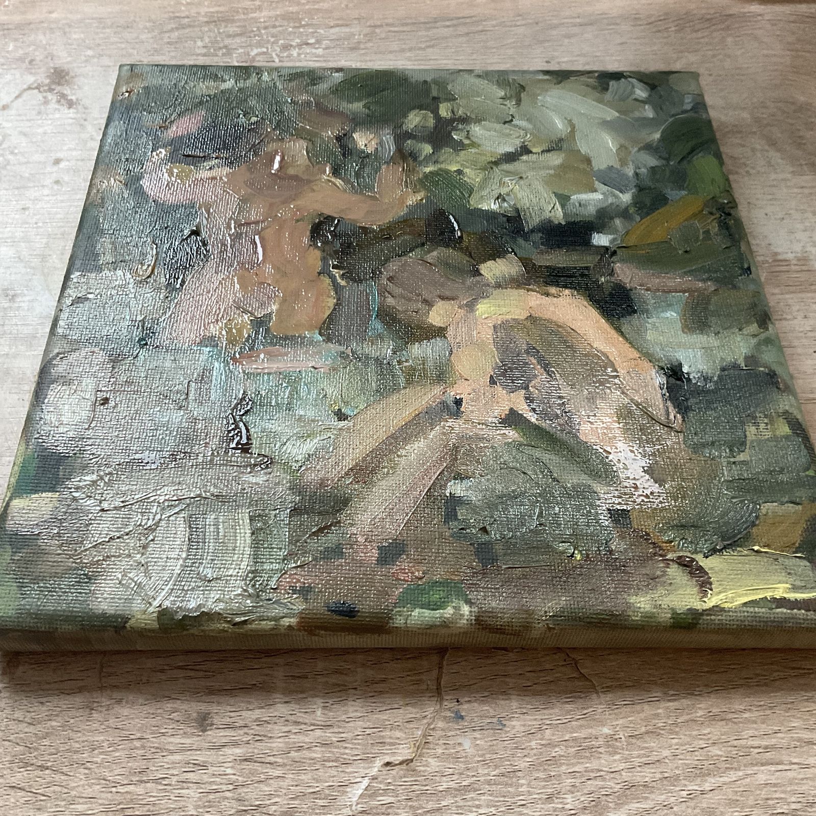 Original Oil Painting Bathers Abstract Landscape Cool Water Signed Roth 8 X 8 Inches photo furniture