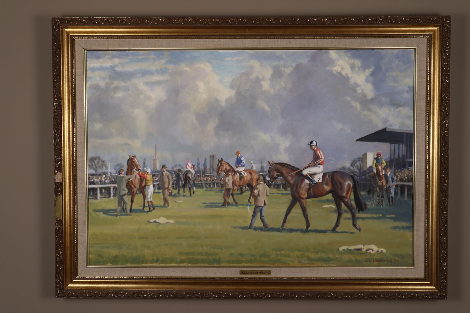 'Jockeys Get Mounted' By Neil Cawthorne ( 1936 2022) Framed Oil On Canvas Original Painting photo furniture