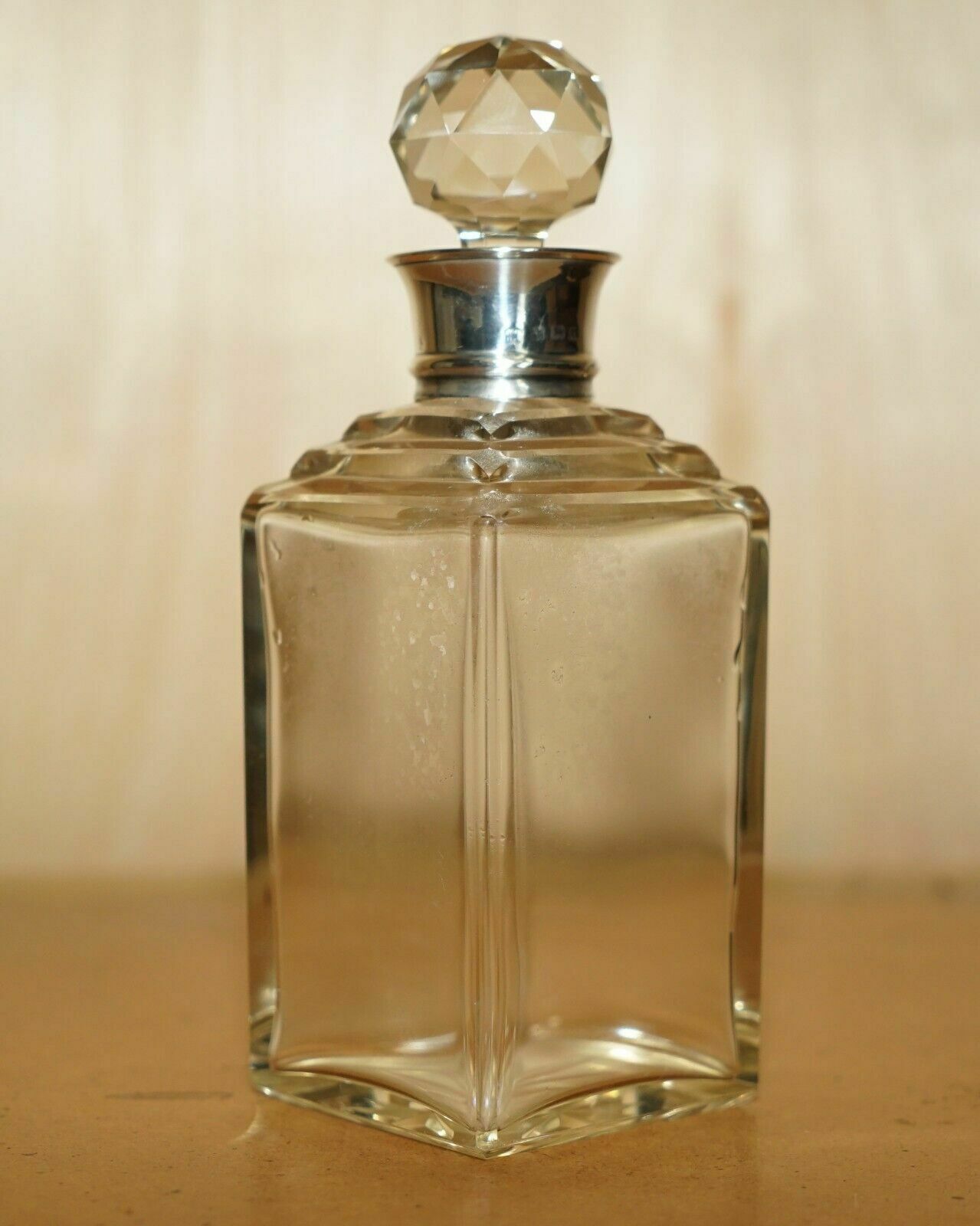 Fine 1906 Antique Edwardian Whisky Spirit Decanter With Sterling Silver Collar