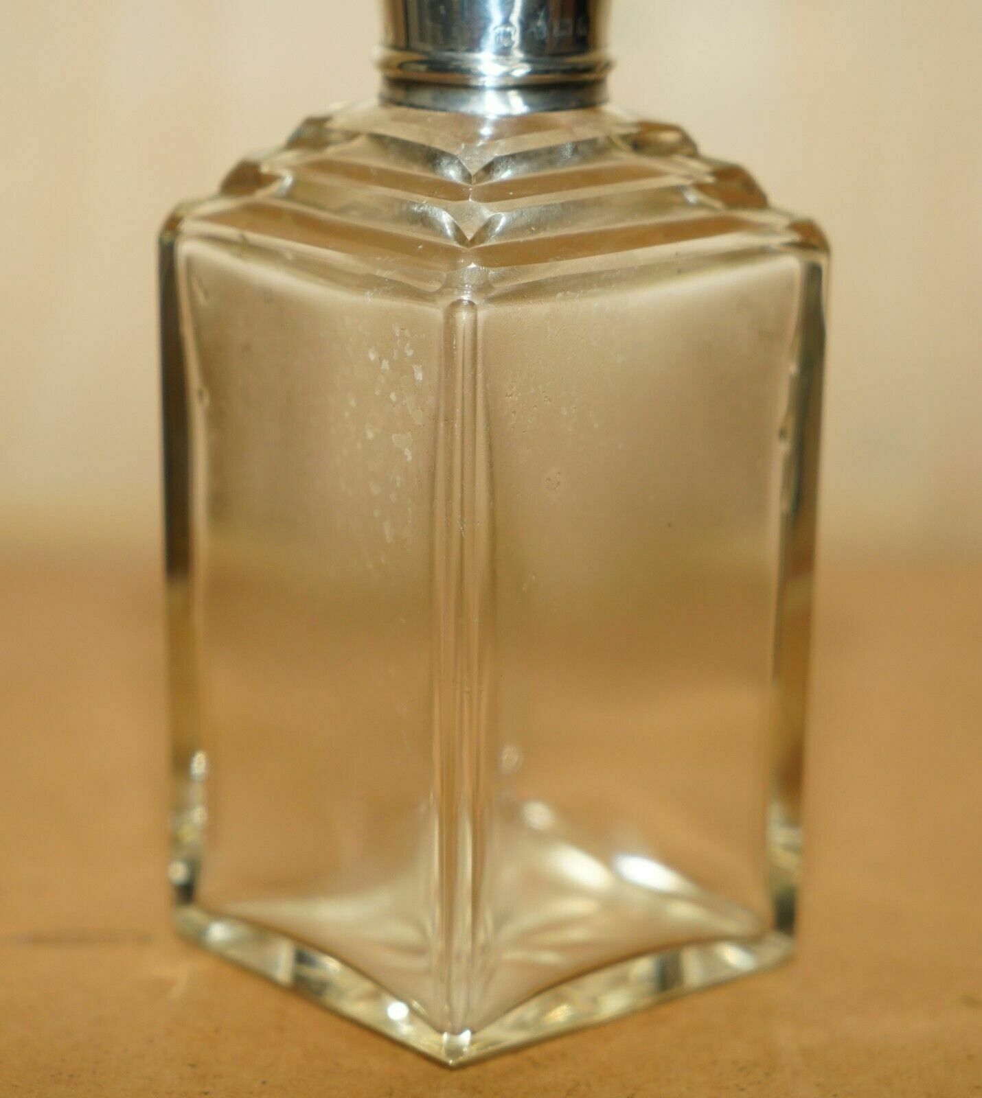 Fine 1906 Antique Edwardian Whisky Spirit Decanter With Sterling Silver Collar photo for sale
