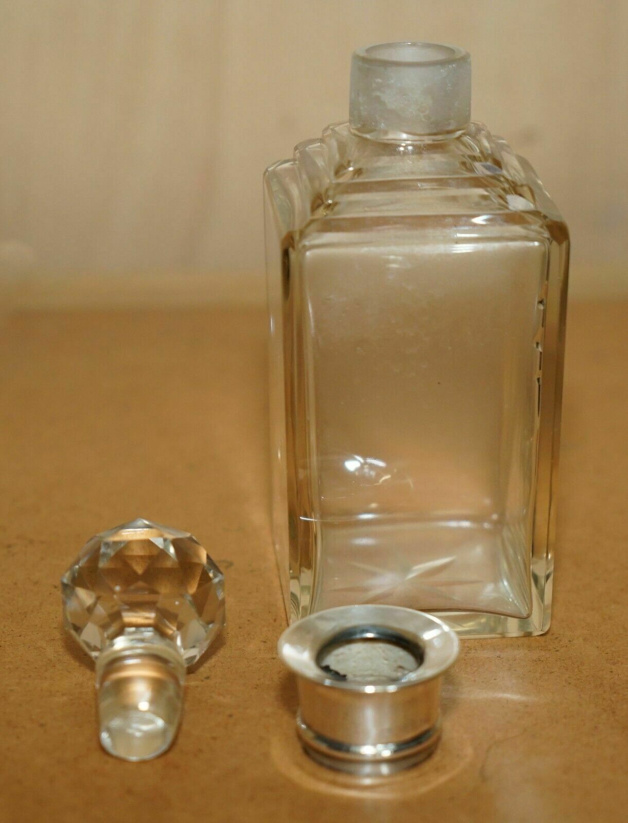 Fine 1906 Antique Edwardian Whisky Spirit Decanter With Sterling Silver Collar photo buy