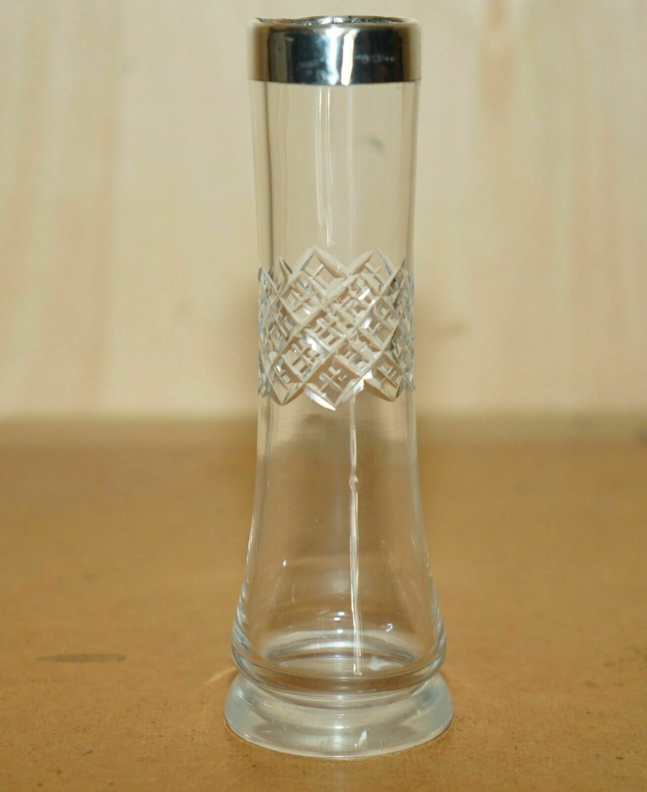 Stunning Antique 1908 Cut Glass Crystal Sterling Silver Plant Vase Must See