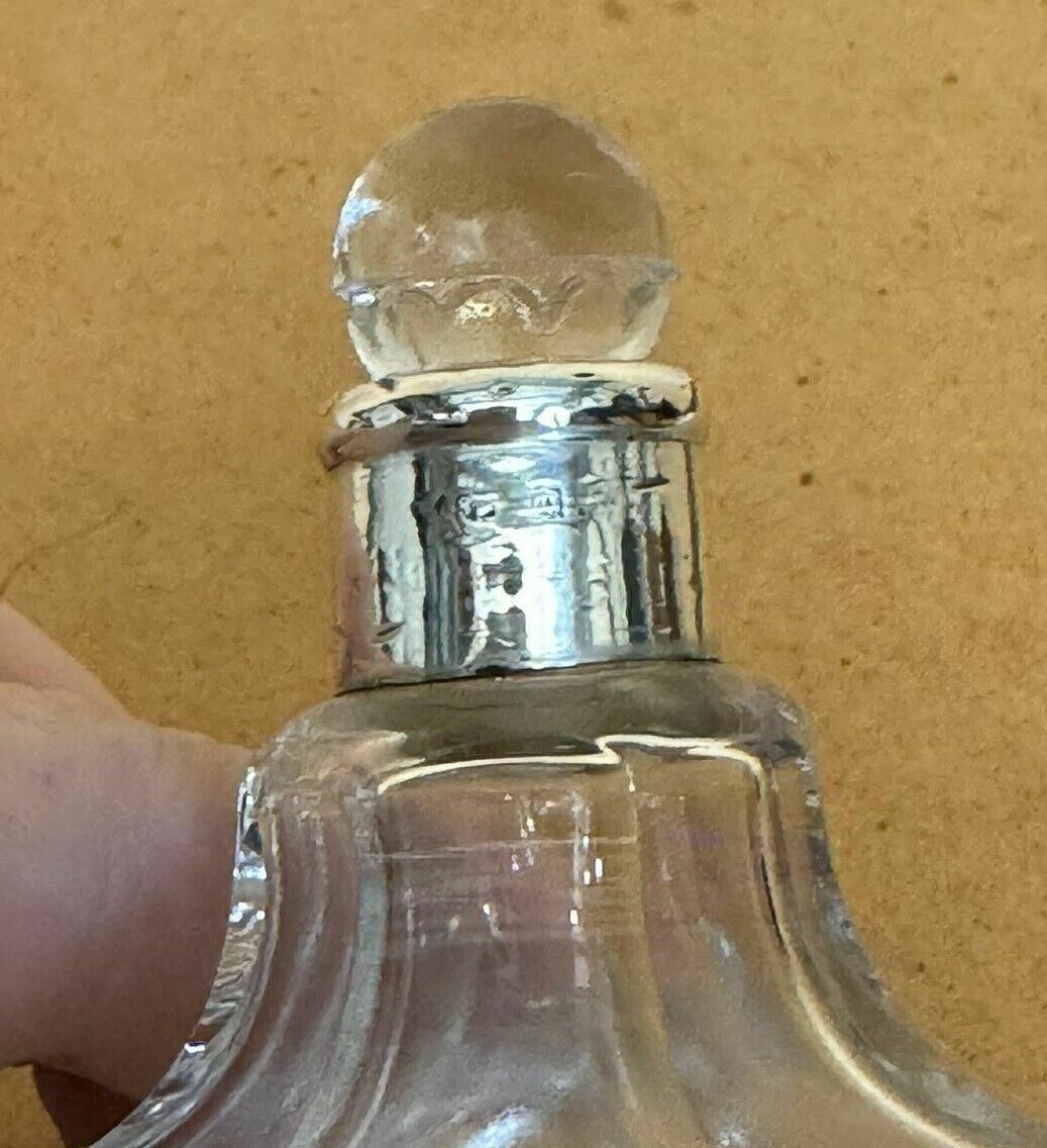 Fine 1929 Art Deco Antique Sterling Silver Perfume Bottle In Cut Glass Crystal photo vintage