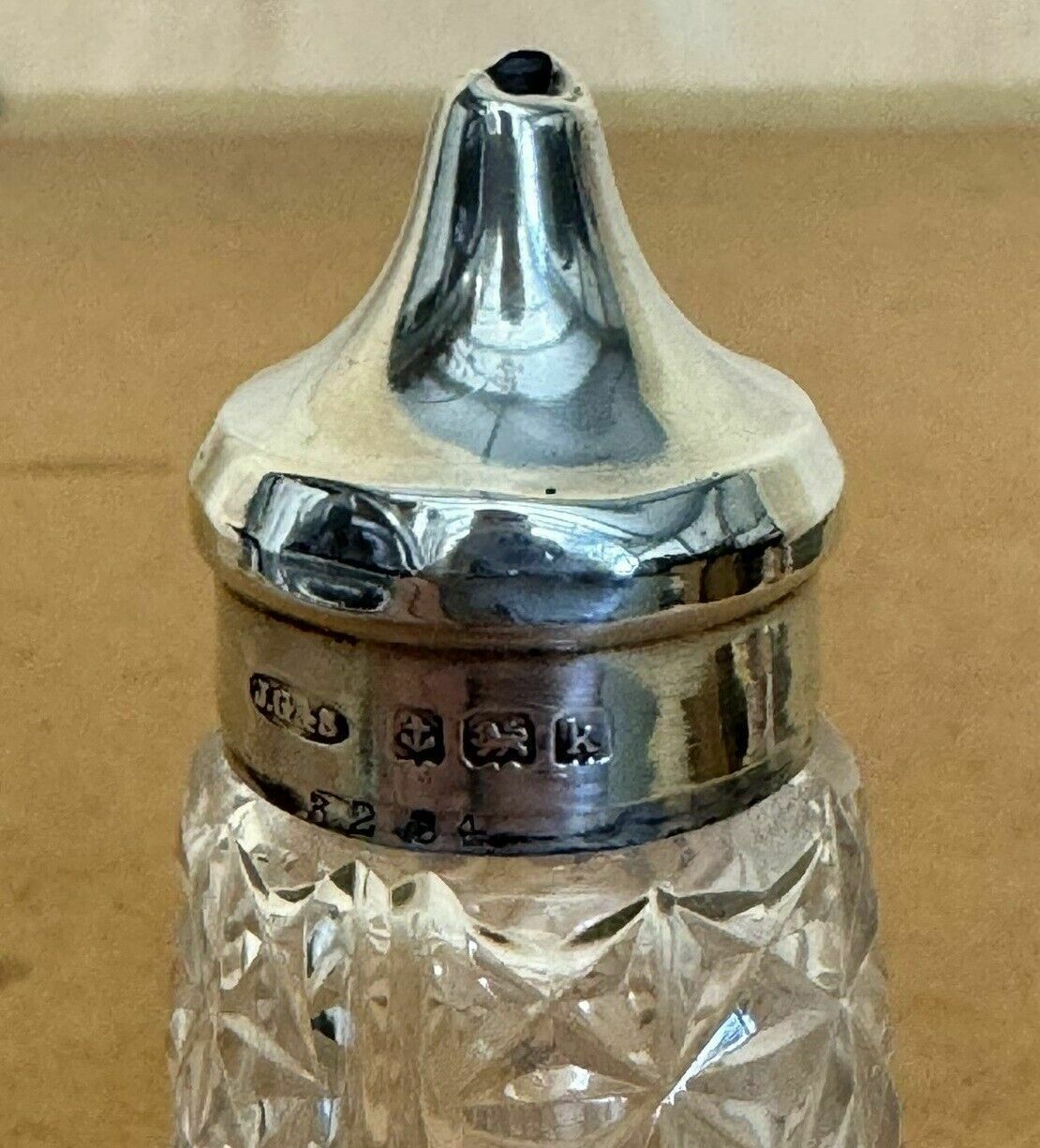 117.0 Antique 1909 John Grinsell & Sons Sterling Silver Cut Glass Crystal Salt Shaker photo