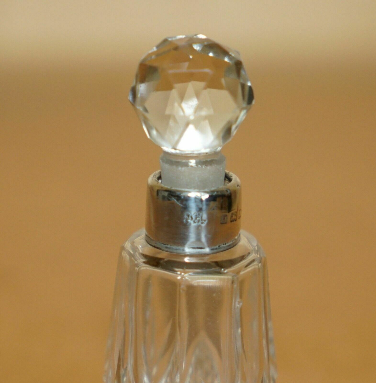 Minature 1929 Antique Perfume Bottle Flask Cut Glass Crystal Sterling Silver photo for sale