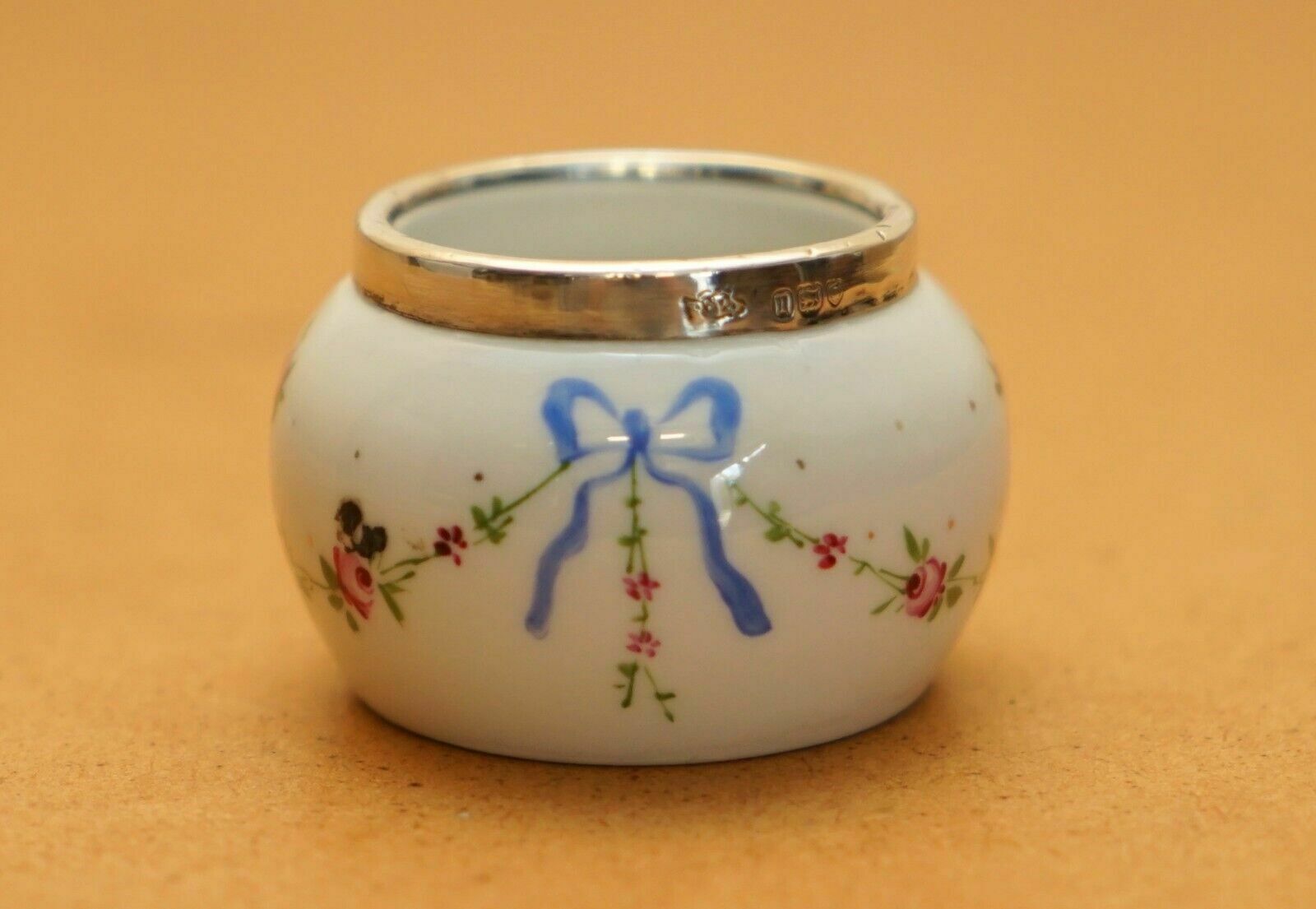 Minature Robert Pringle Antique Porcelain Trinket Pot With Sterling Silver Trim photo 195.0
