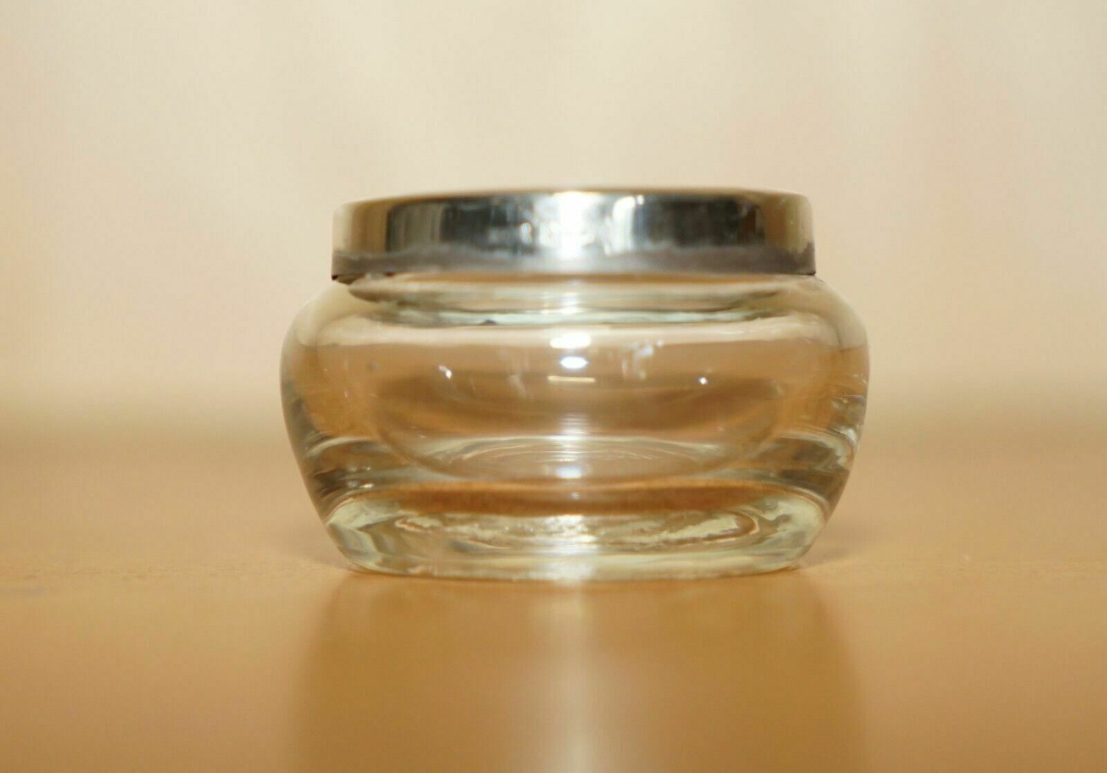 Minature Henry W Batty & Sons Antique Glass Trinket Pot Sterling Silver Trim