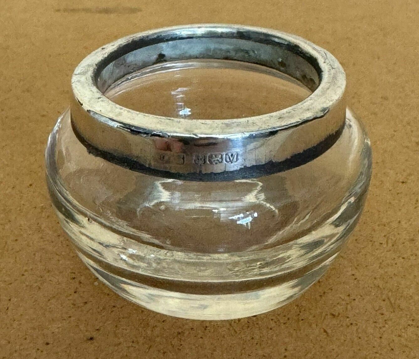 Minature Henry W Batty & Sons Antique Glass Trinket Pot Sterling Silver Trim photo buy