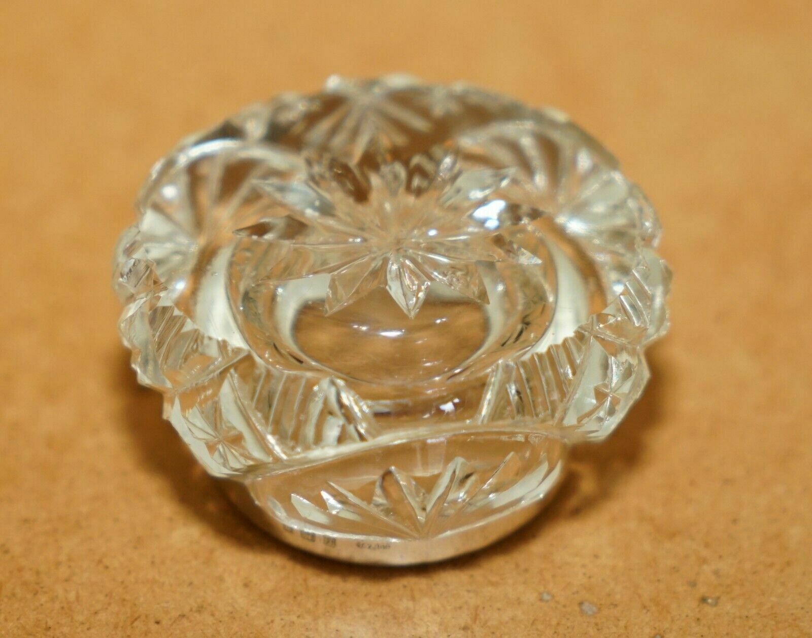 Henry Perkins & Sons Antique Cut Glass Crystal Trinket Pot Sterling Silver Trim photo buy