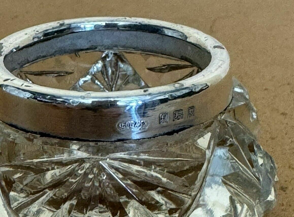 Home Decor Henry Perkins & Sons Antique Cut Glass Crystal Trinket Pot Sterling Silver Trim photo
