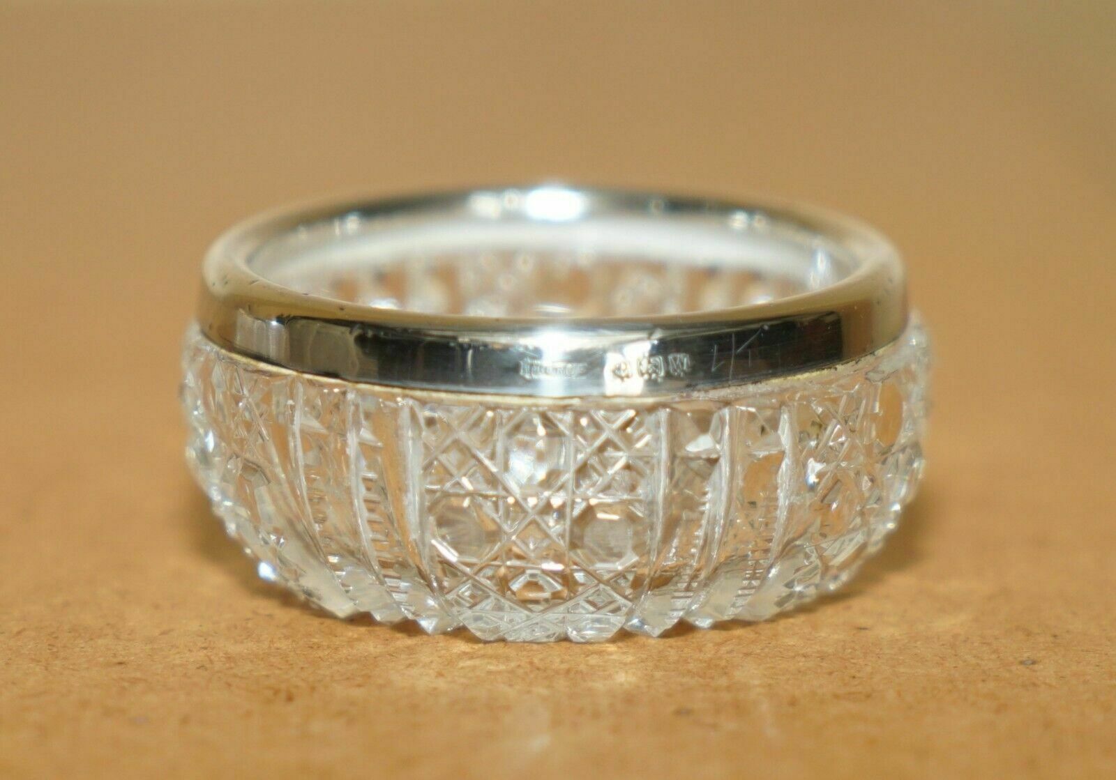 Pair Of Miller Brothers Antique Cut Glass Crystal Trinket Pot Sterling Silver photo for sale