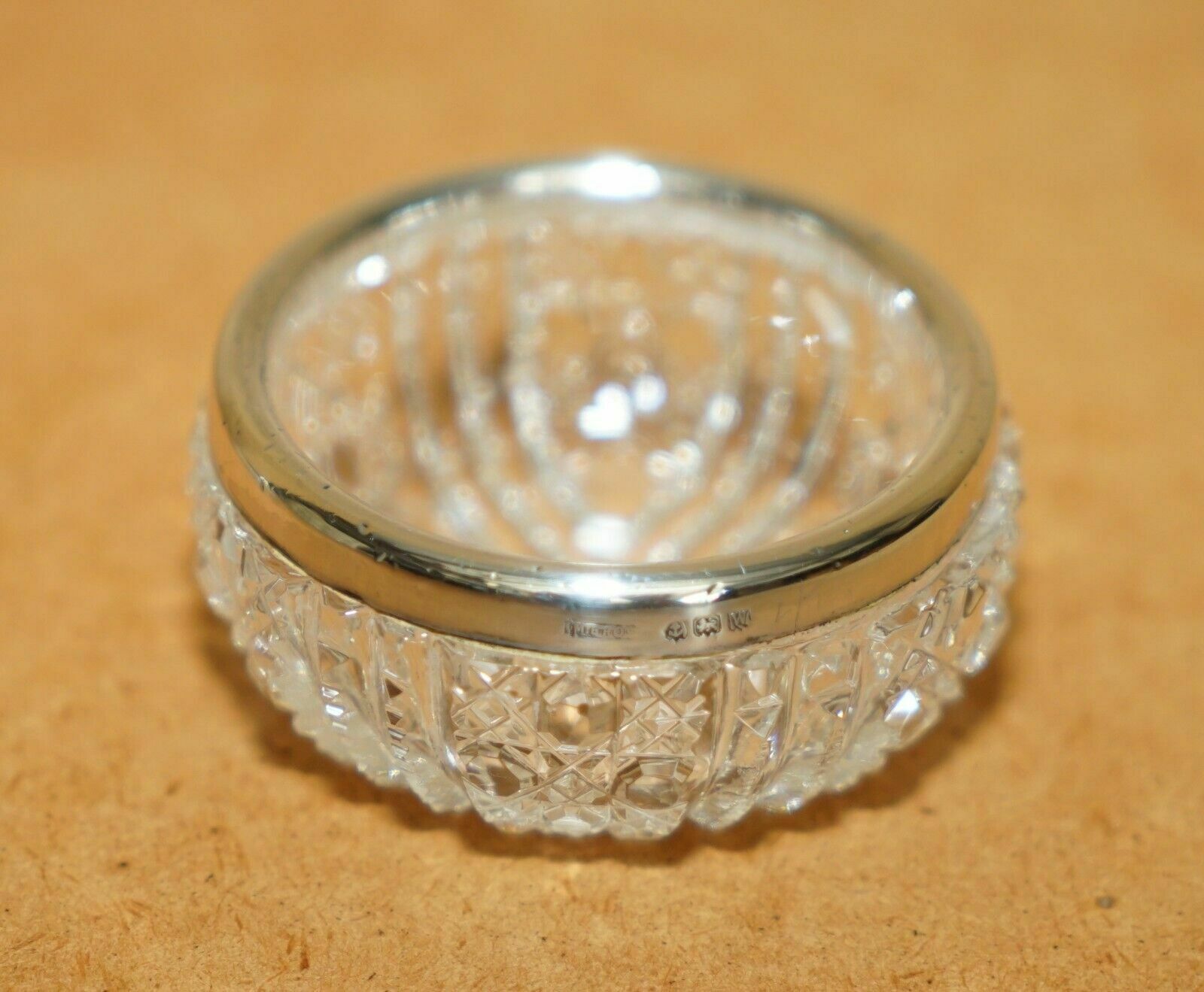 Pair Of Miller Brothers Antique Cut Glass Crystal Trinket Pot Sterling Silver photo Home Decor
