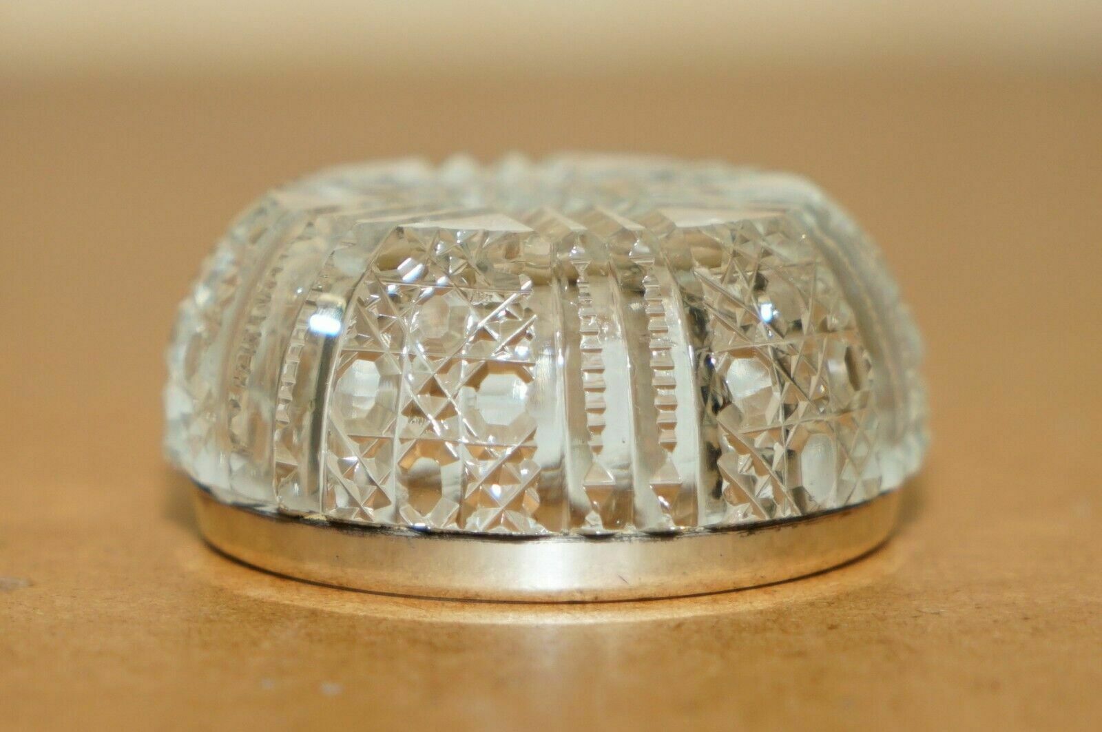 photo for sale Pair Of Miller Brothers Antique Cut Glass Crystal Trinket Pot Sterling Silver