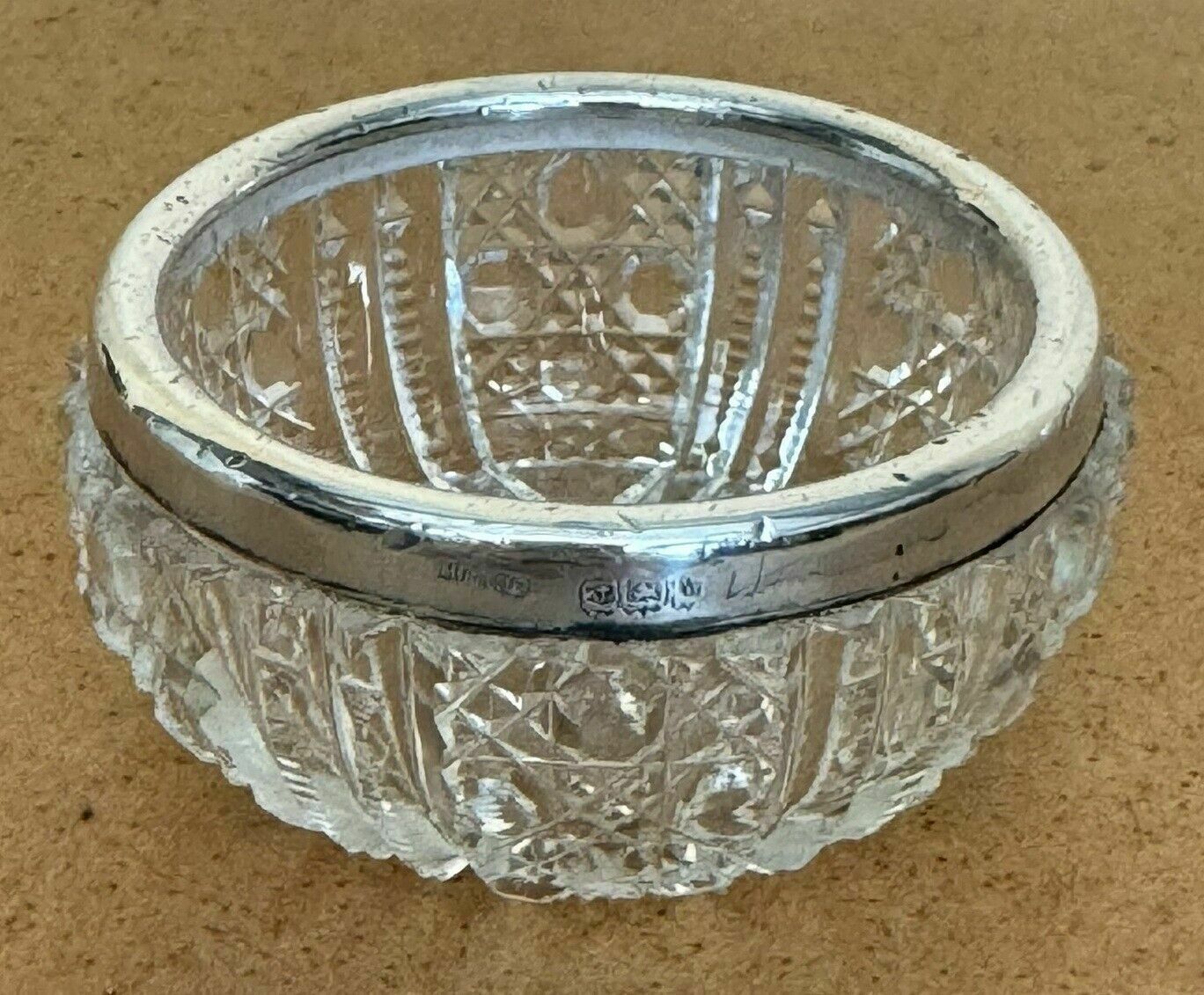 photo vinterior Pair Of Miller Brothers Antique Cut Glass Crystal Trinket Pot Sterling Silver