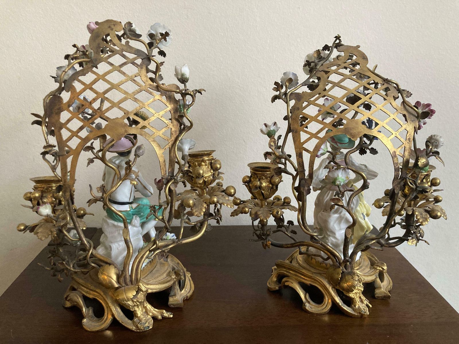 Meissen Pair Of Musicians Seated In Ormolu Candelabra photo buy
