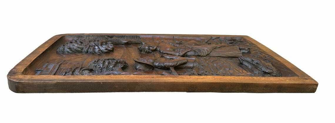 photo furniture French Antique Architectural Romantic Peasant Scene Carved Wood Wall Panel 19th