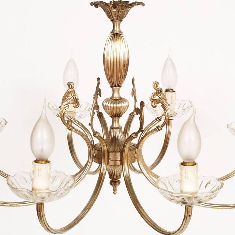 Florentine Midcentury Modern Eight Lights Chandelier In Silvered Brass photo for sale