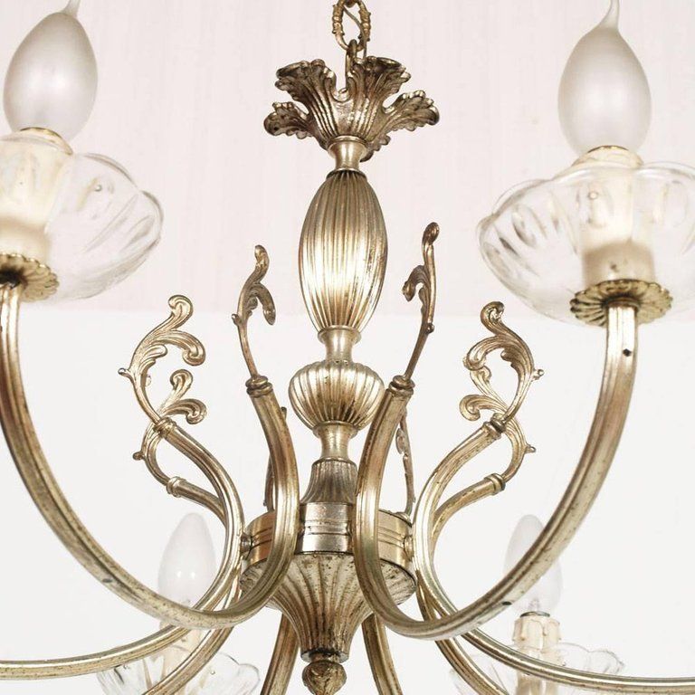 Florentine Midcentury Modern Eight Lights Chandelier In Silvered Brass photo 3000.0