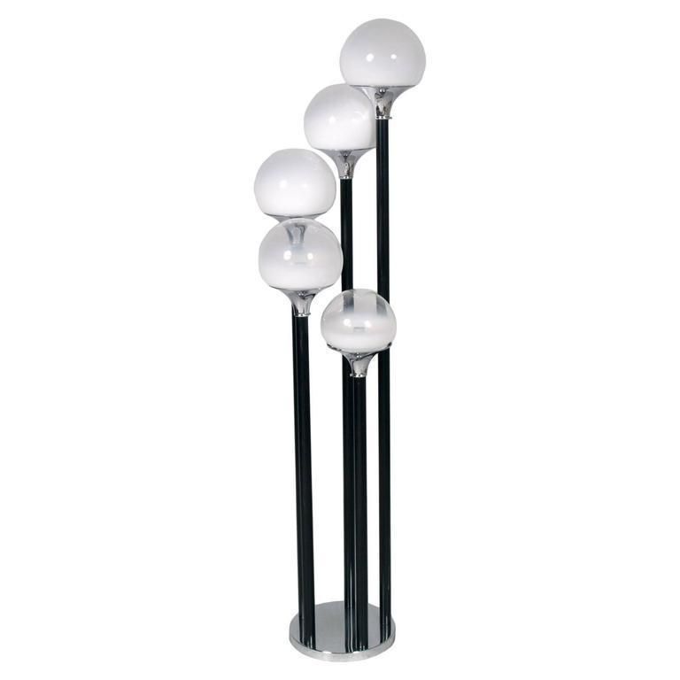 Mid Century Carlo Nason Style Floor Lamp, Glass And Chrome, Mazzega Murano Glass